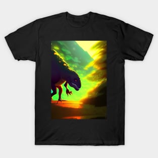 SINGLE GREEN DINOSAUR IN FOREST T-Shirt